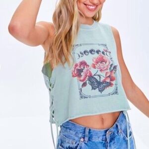 Butterfly Graphic Cropped Muscle Tee